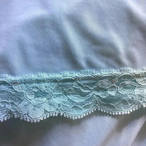 Vintage Shadow Line L Aqua SILKY NYLON Nightgown Negligee Gown Pink Rose USA - Picture 11 of 12